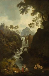 Una Cascada con Bañistas